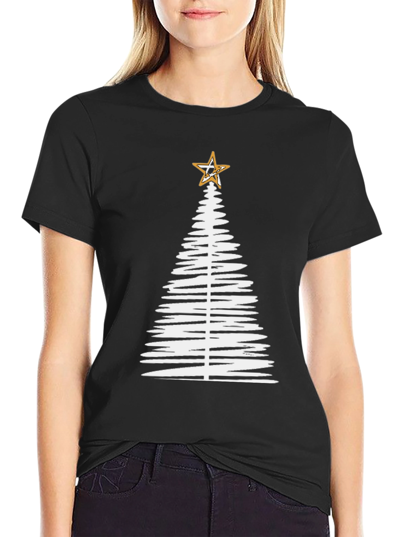 Christmas Tree Star Black Graphic Tee