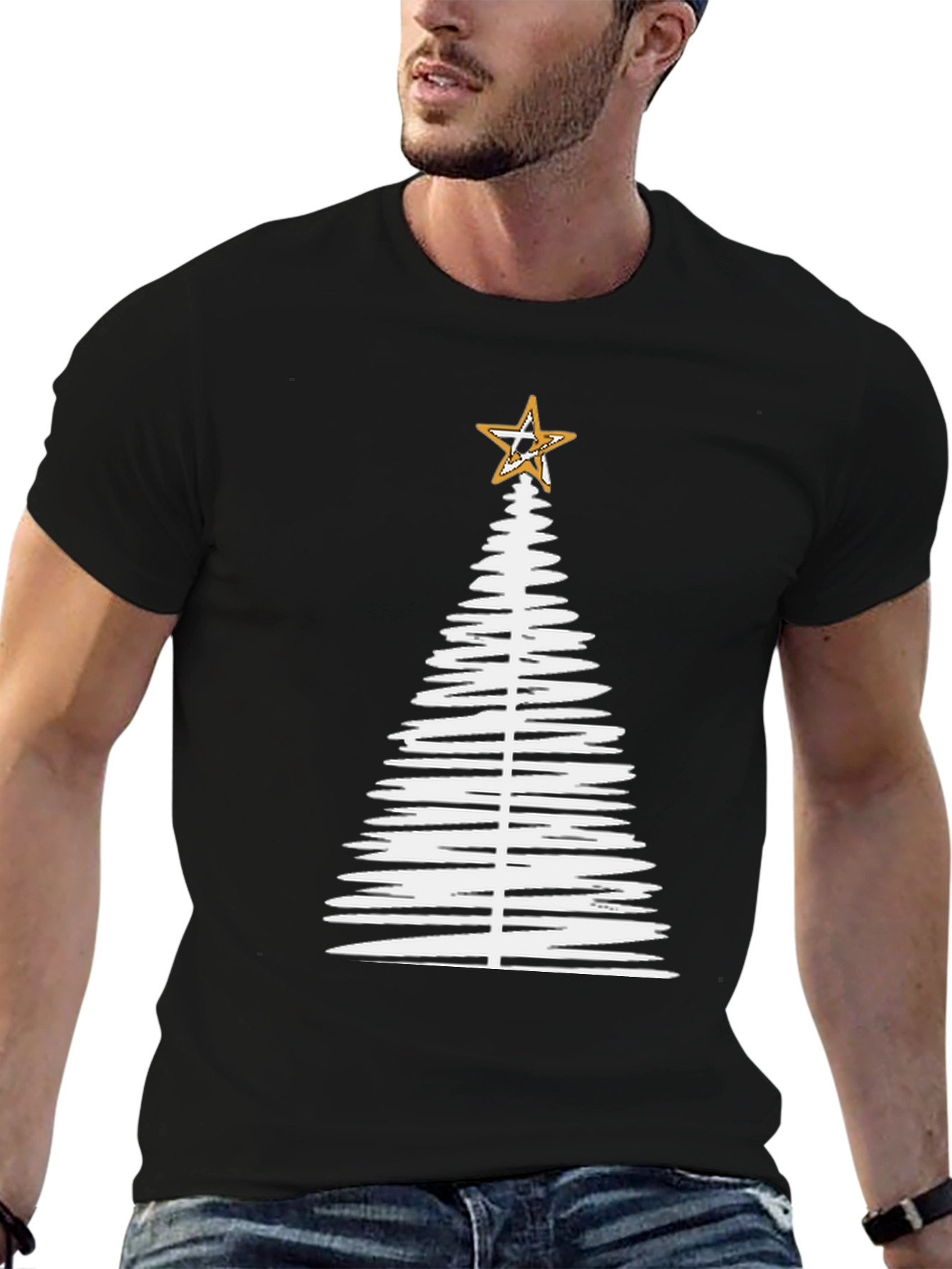 Christmas Tree Star Black Graphic Tee