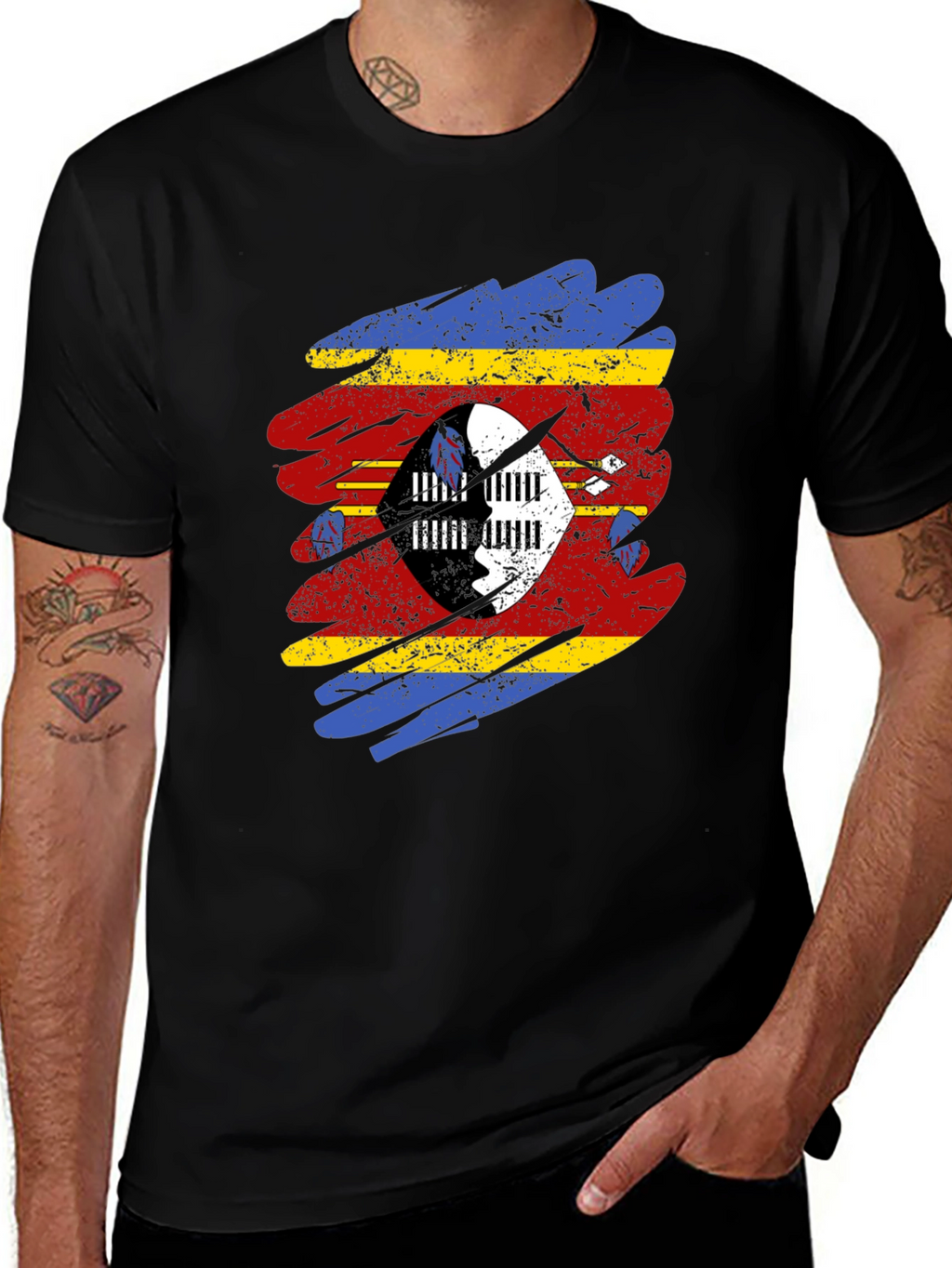 Eswatini Flag Brushstroke T-Shirt - Black