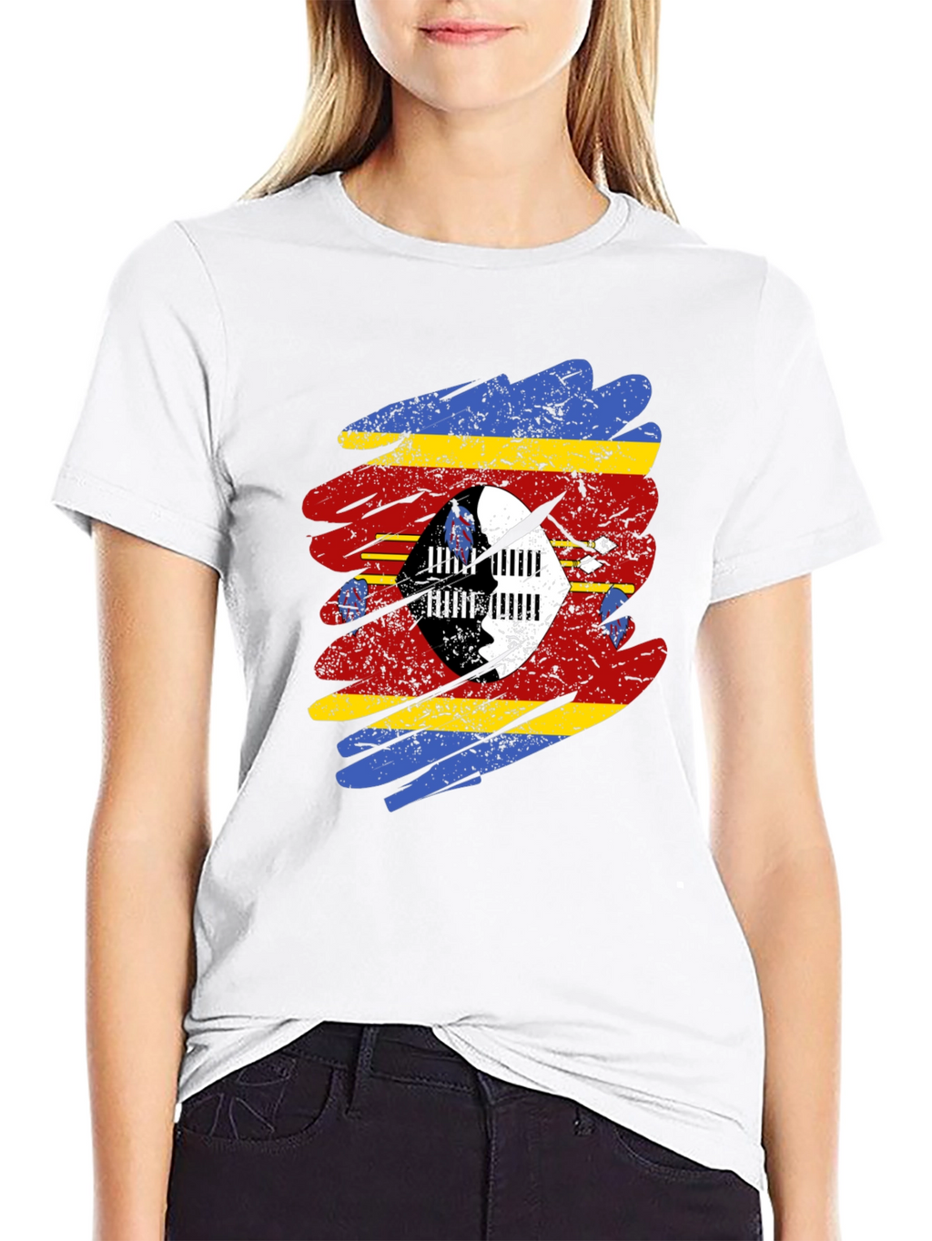 Eswatini Flag Brushstroke T-Shirt - Black