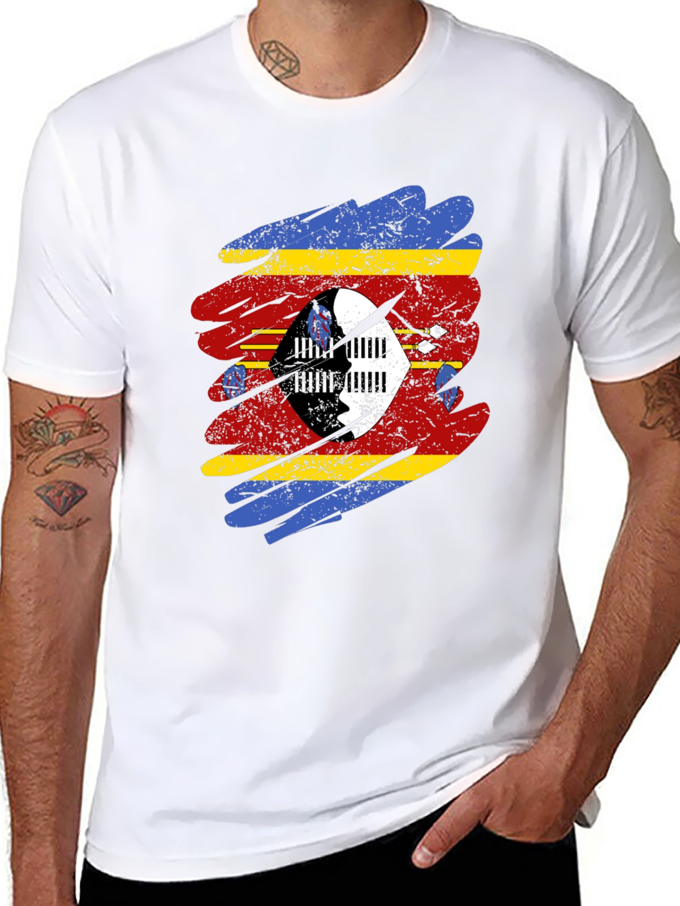 Eswatini Flag Brushstroke T-Shirt - Black