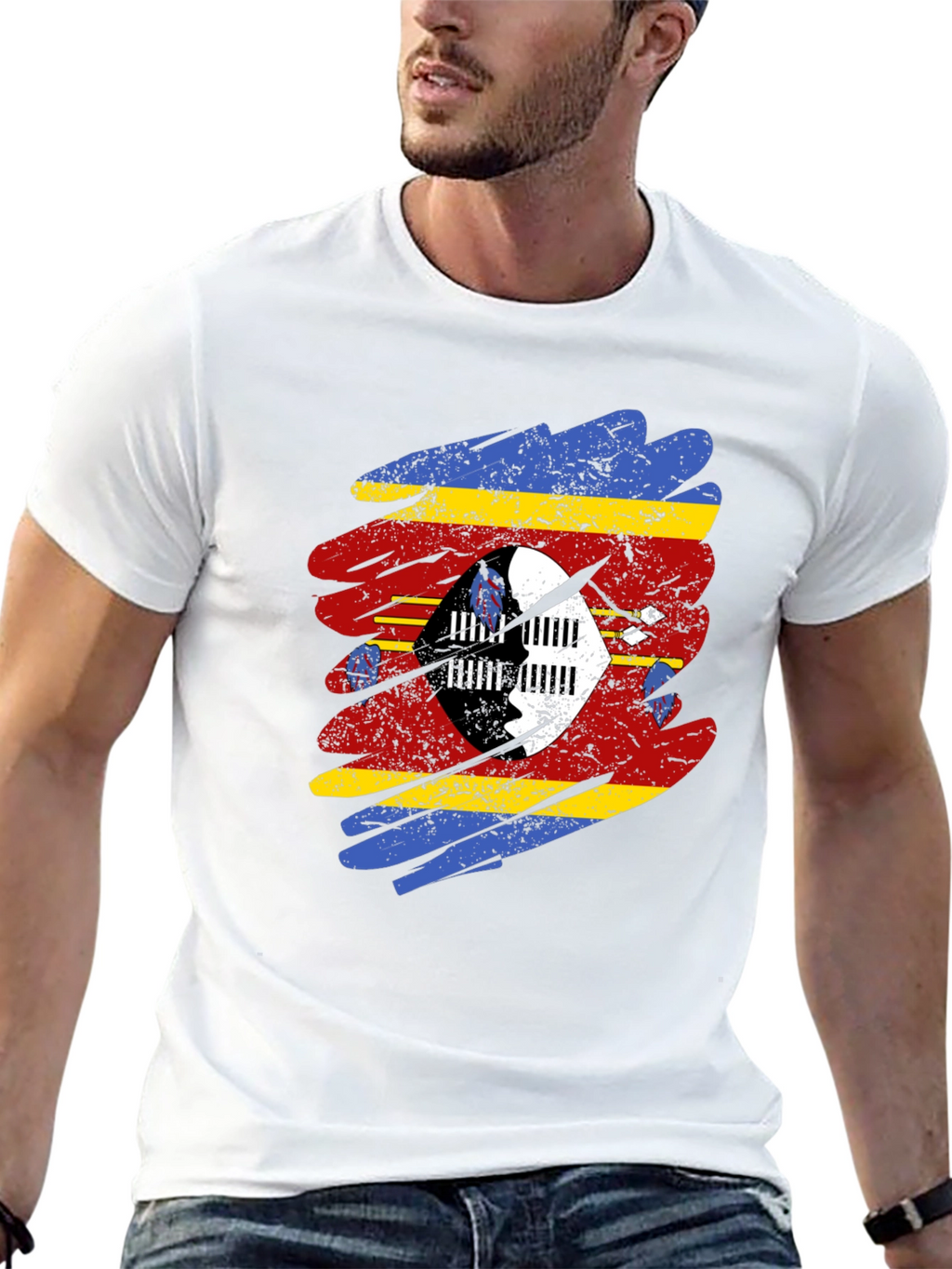 Eswatini Flag Brushstroke T-Shirt - Black