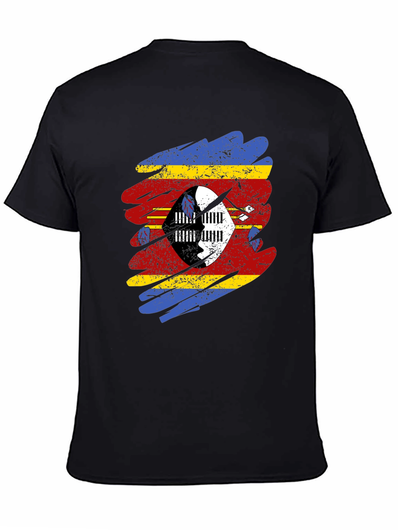 Eswatini Flag Brushstroke T-Shirt - Black