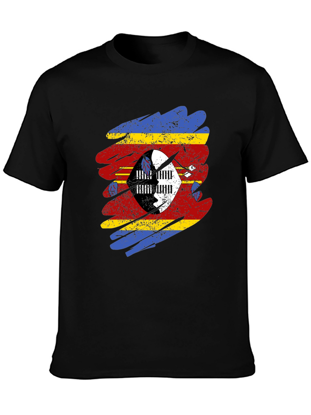 Eswatini Flag Brushstroke T-Shirt - Black