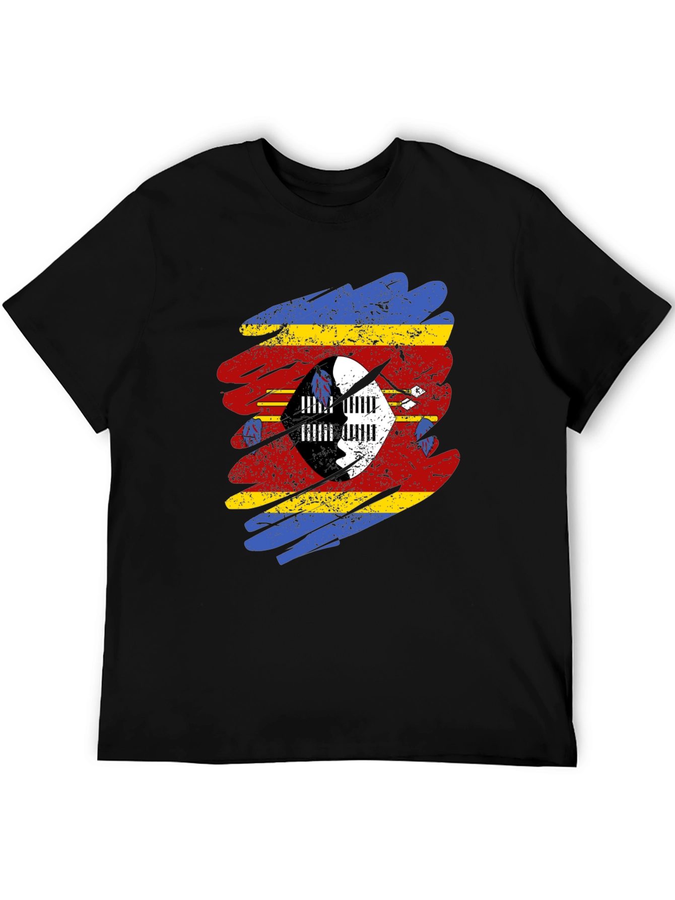 Eswatini Flag Brushstroke T-Shirt - Black