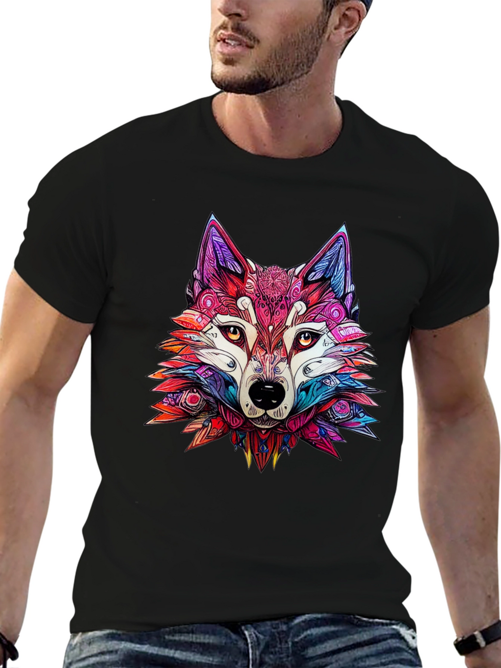 Vibrant Wolf Graphic Tee - Stylish Animal Print Shirt