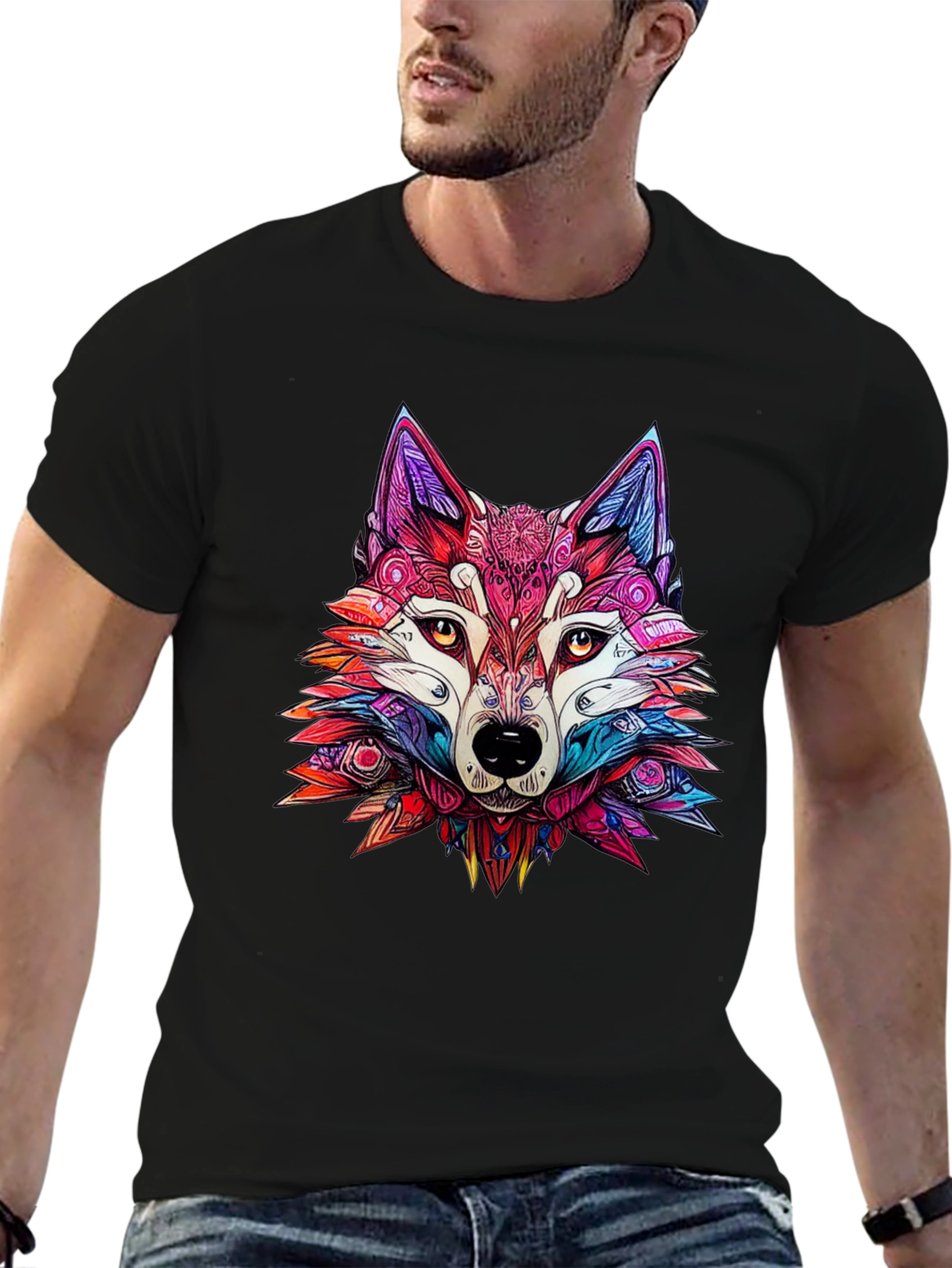 Vibrant Wolf Graphic Tee - Stylish Animal Print Shirt