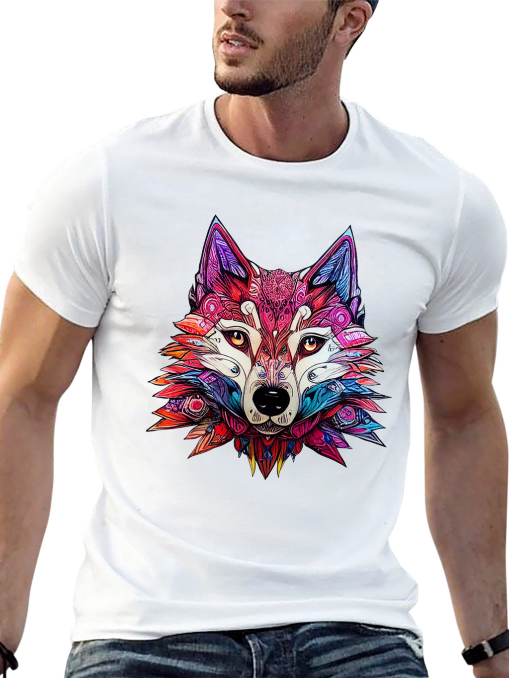 Vibrant Wolf Graphic Tee - Stylish Animal Print Shirt