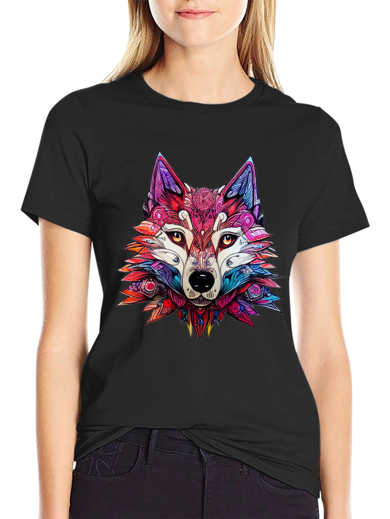 Vibrant Wolf Graphic Tee - Stylish Animal Print Shirt