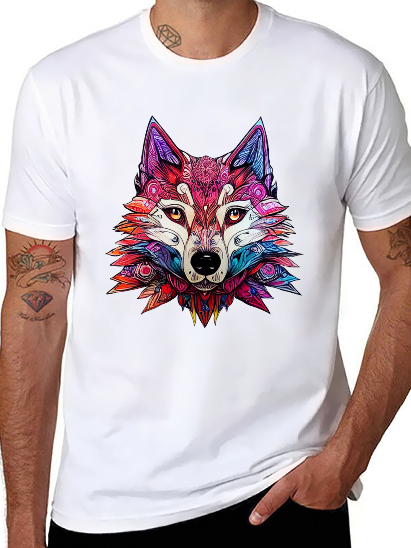 Vibrant Wolf Graphic Tee - Stylish Animal Print Shirt