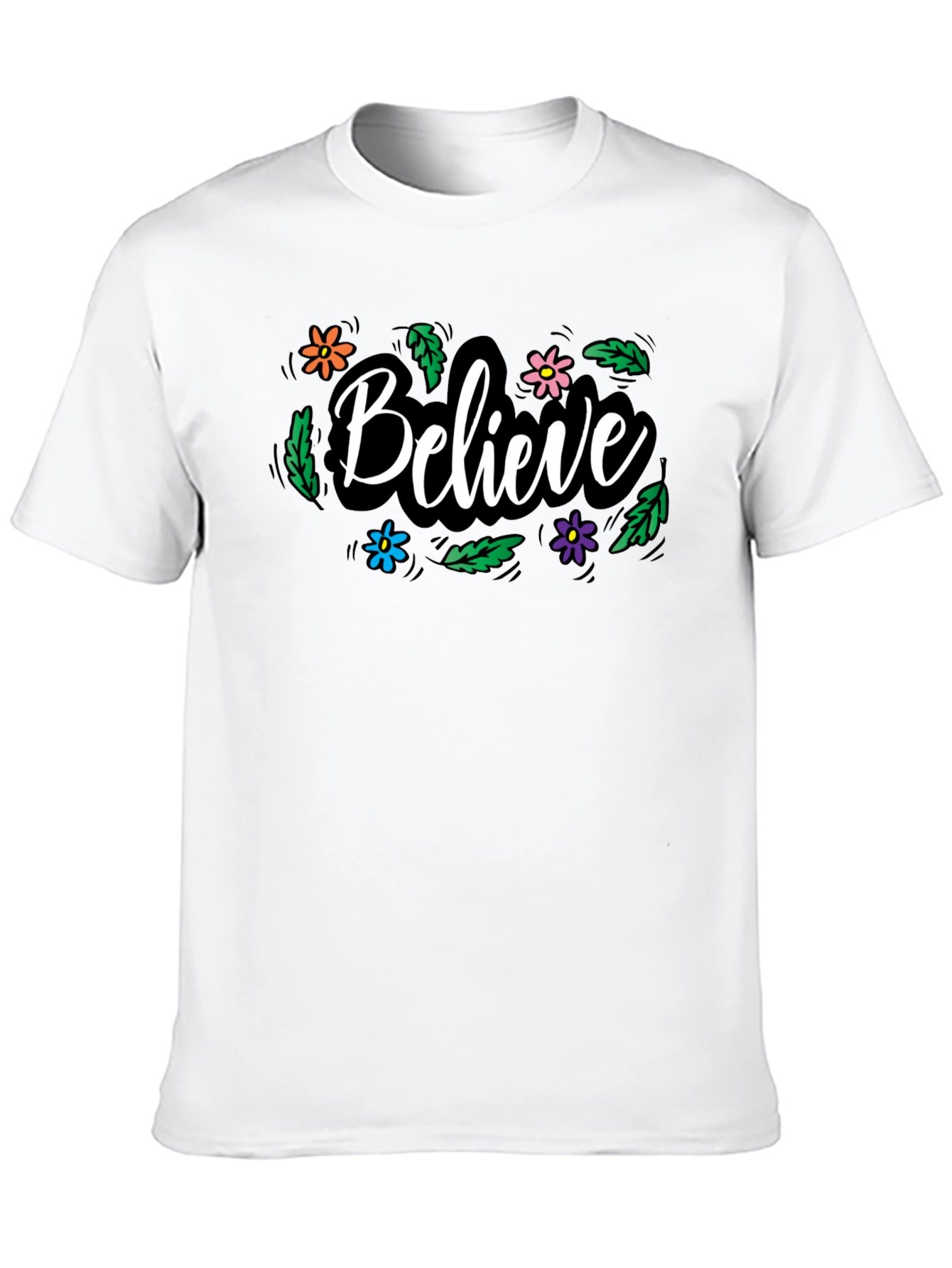 Believe Floral Graphic Black T-Shirt