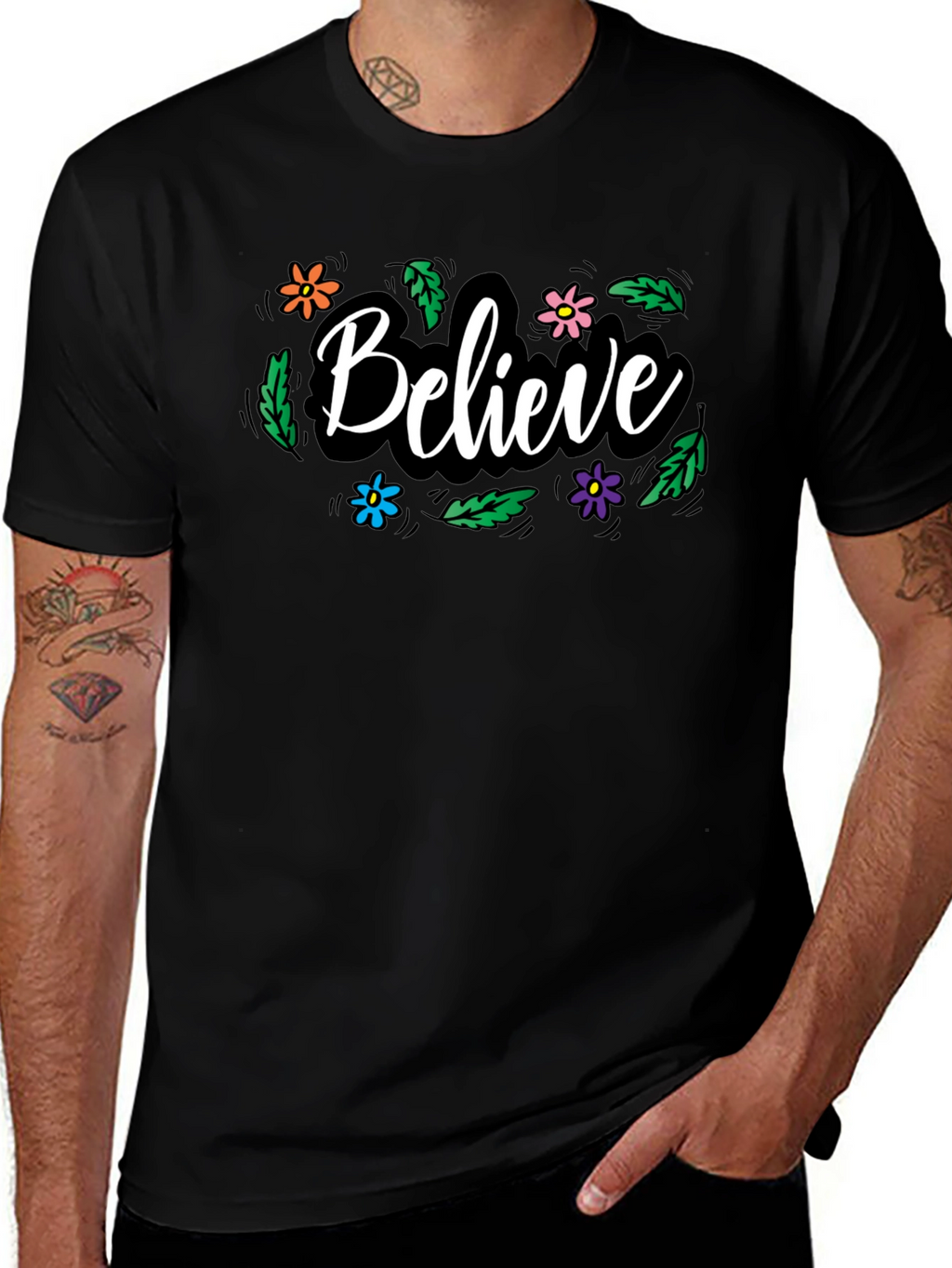 Believe Floral Graphic Black T-Shirt