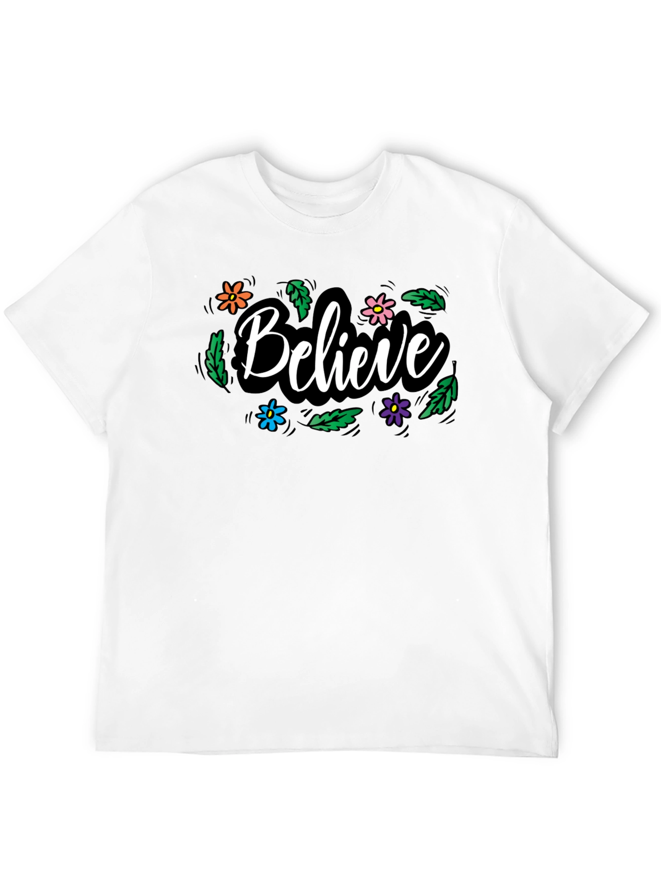 Believe Floral Graphic Black T-Shirt