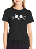 Cute Cat Face Graphic Black T-Shirt