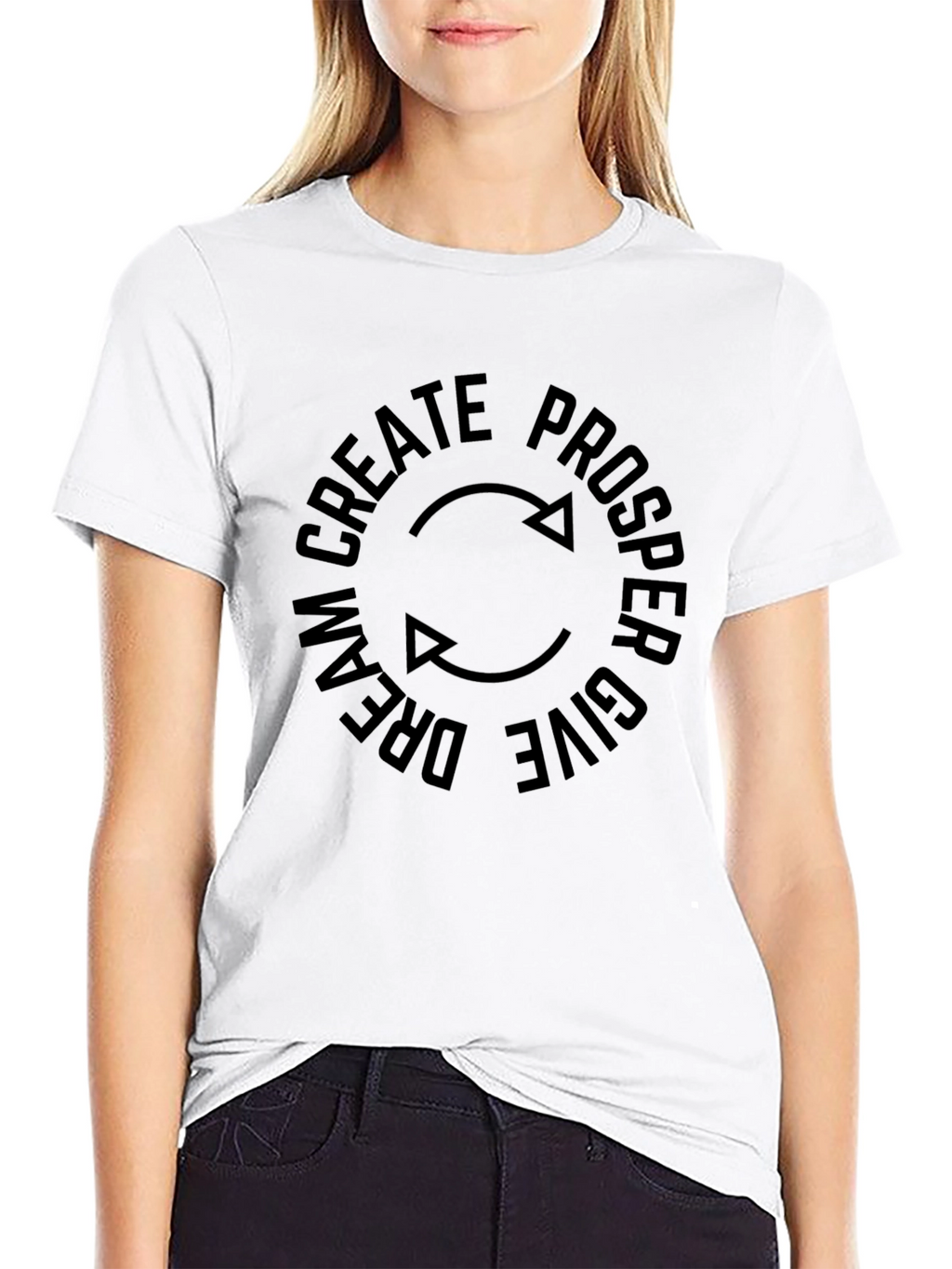 Dream Create Prosper Give Black Graphic Tee