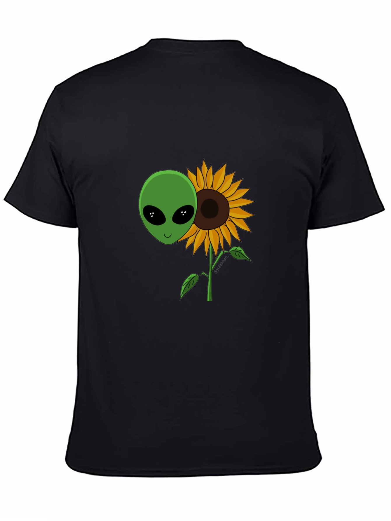 Alien Sunflower Graphic T-Shirt - Black Cotton Blend