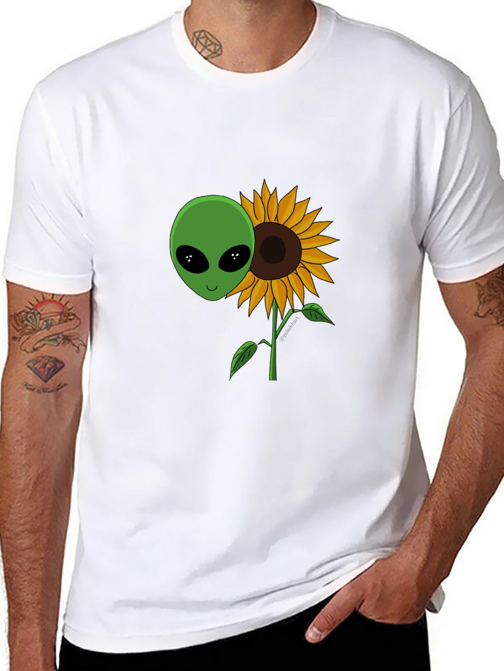 Alien Sunflower Graphic T-Shirt - Black Cotton Blend