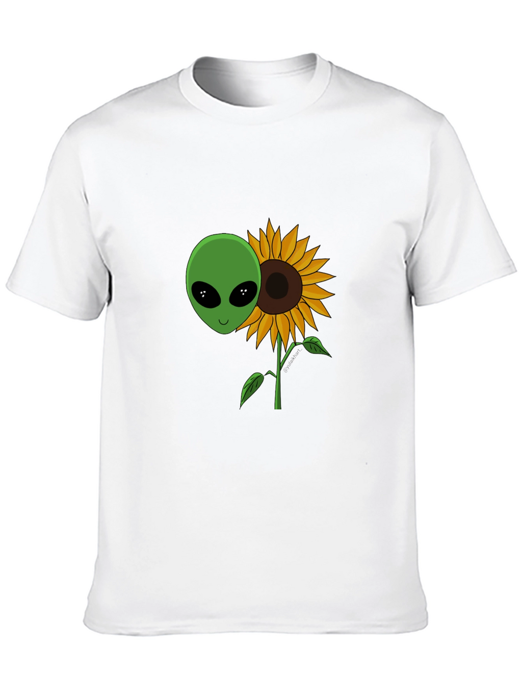 Alien Sunflower Graphic T-Shirt - Black Cotton Blend