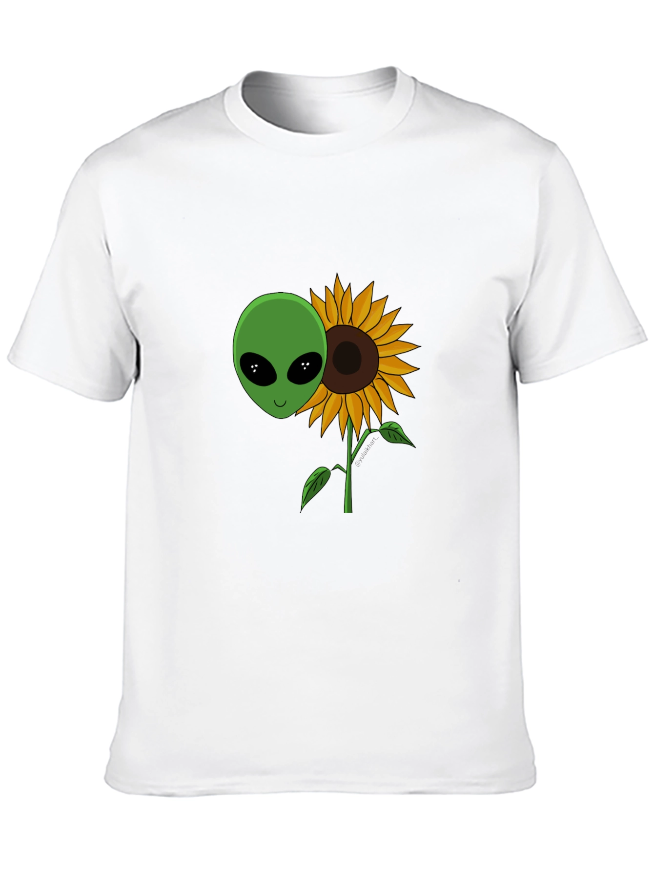 Alien Sunflower Graphic T-Shirt - Black Cotton Blend