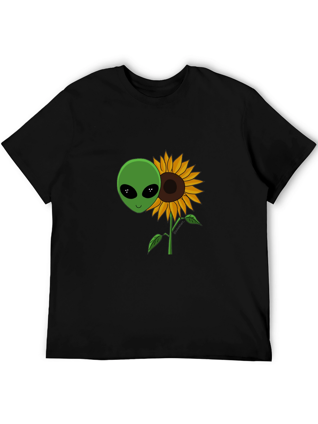 Alien Sunflower Graphic T-Shirt - Black Cotton Blend