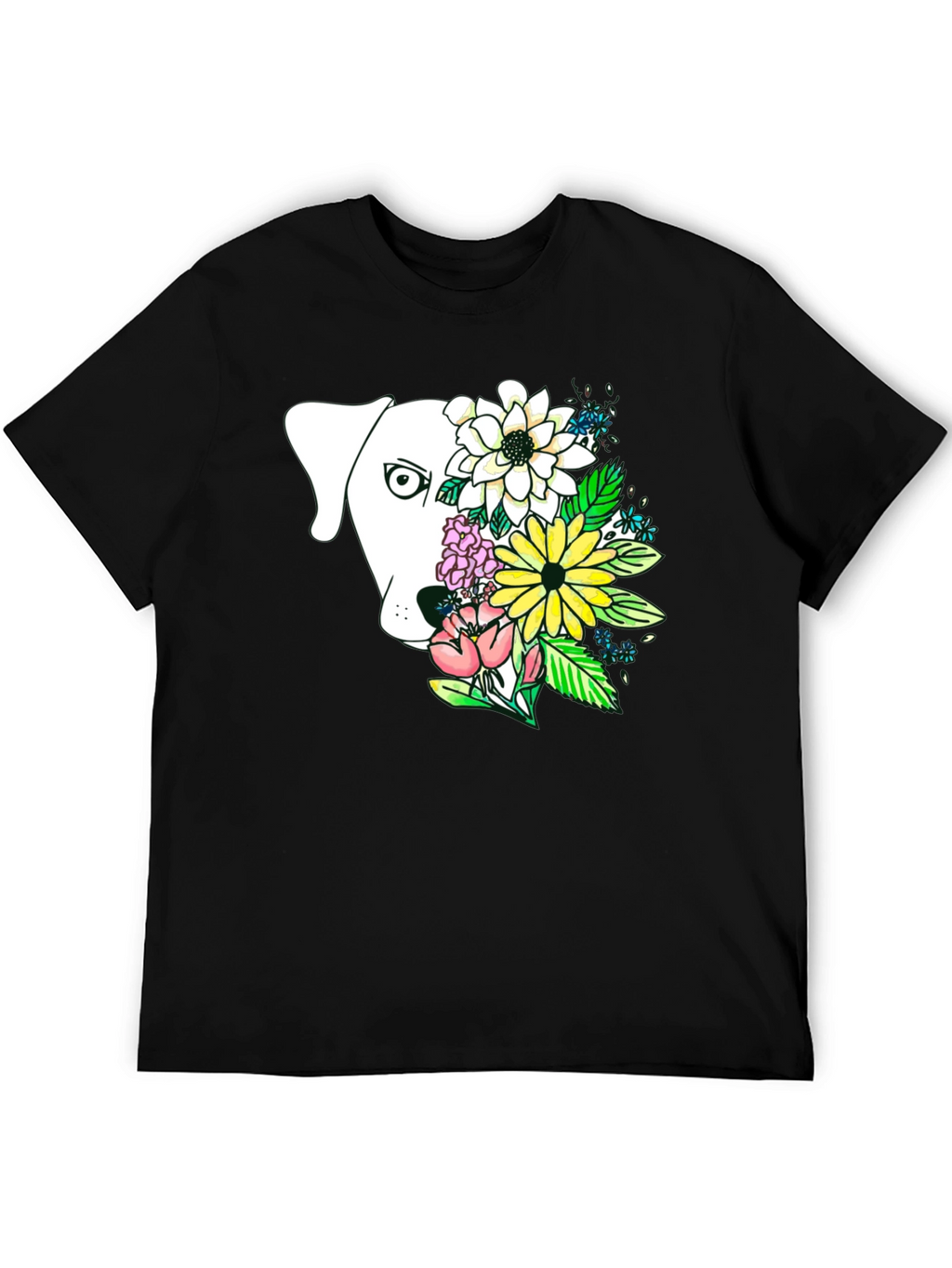 Dog and Floral Graphic Print T-Shirt
