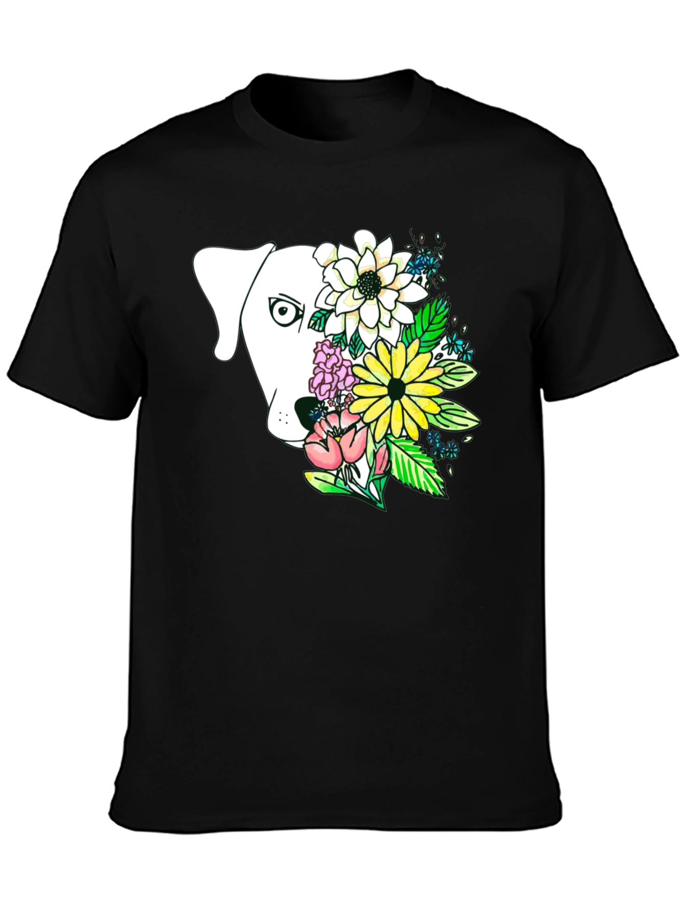 Dog and Floral Graphic Print T-Shirt