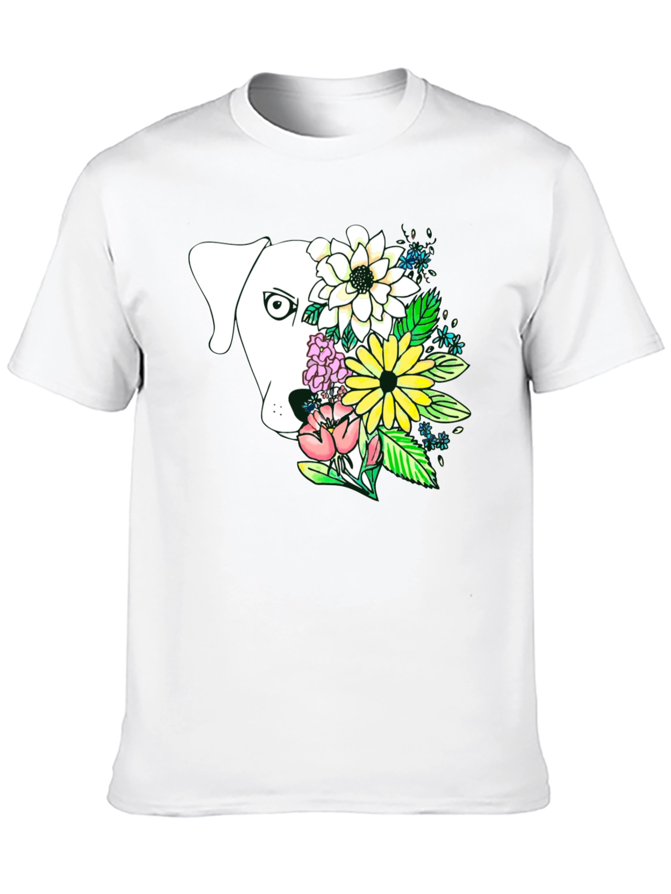 Dog and Floral Graphic Print T-Shirt