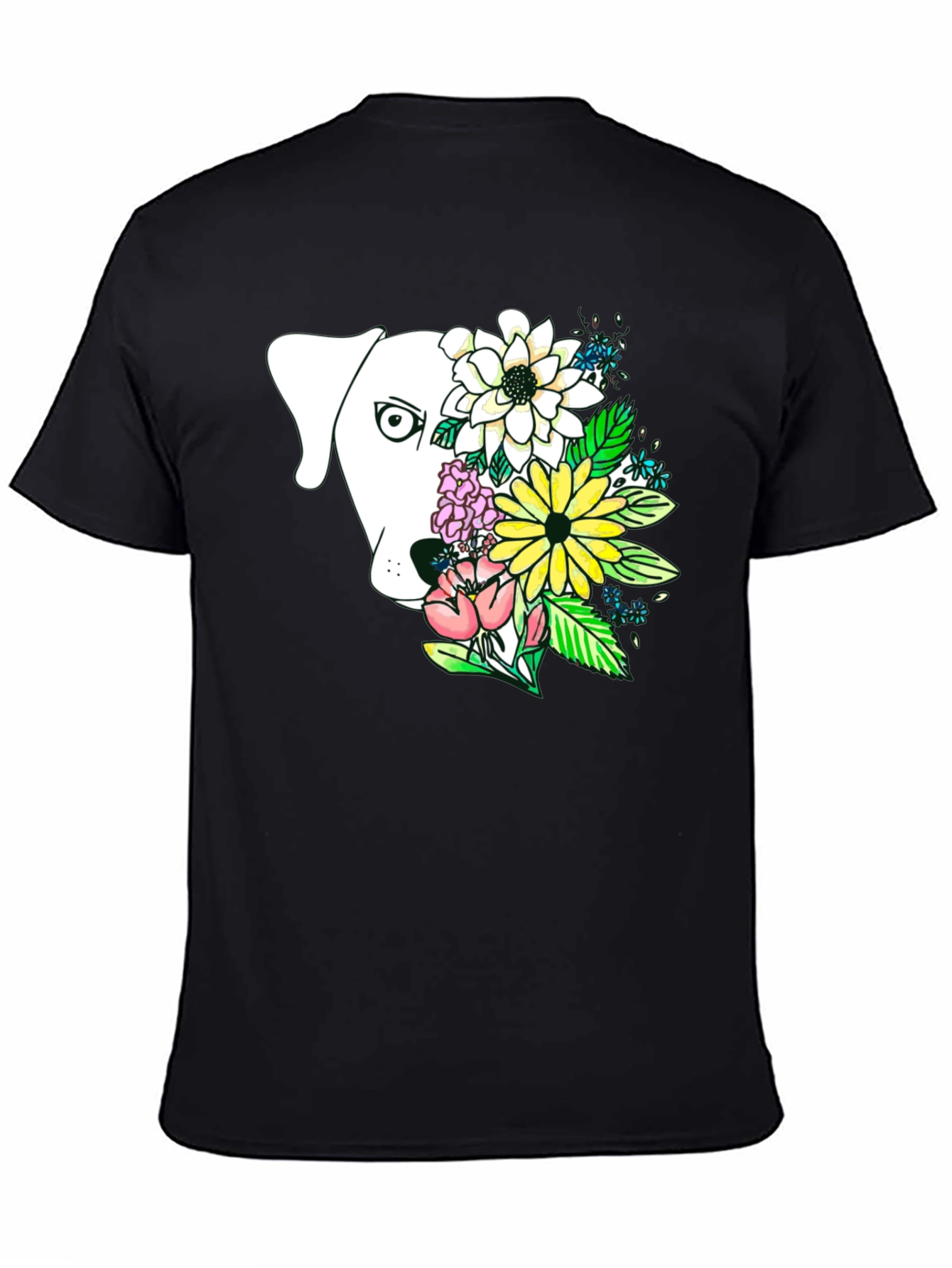 Dog and Floral Graphic Print T-Shirt