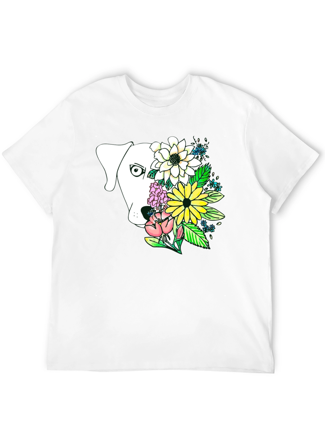 Dog and Floral Graphic Print T-Shirt