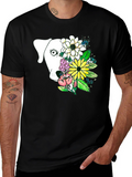 Dog and Floral Graphic Print T-Shirt