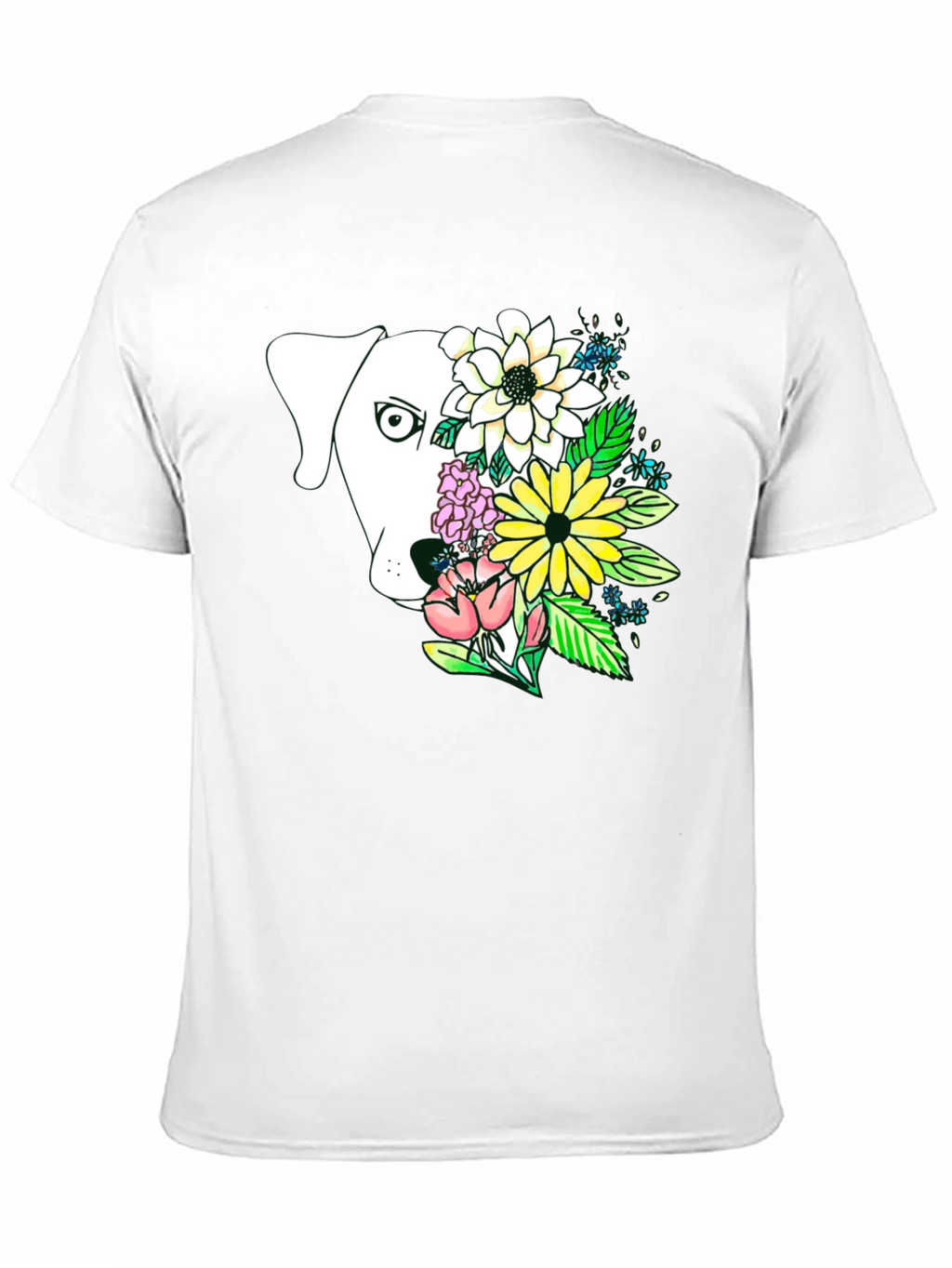 Dog and Floral Graphic Print T-Shirt