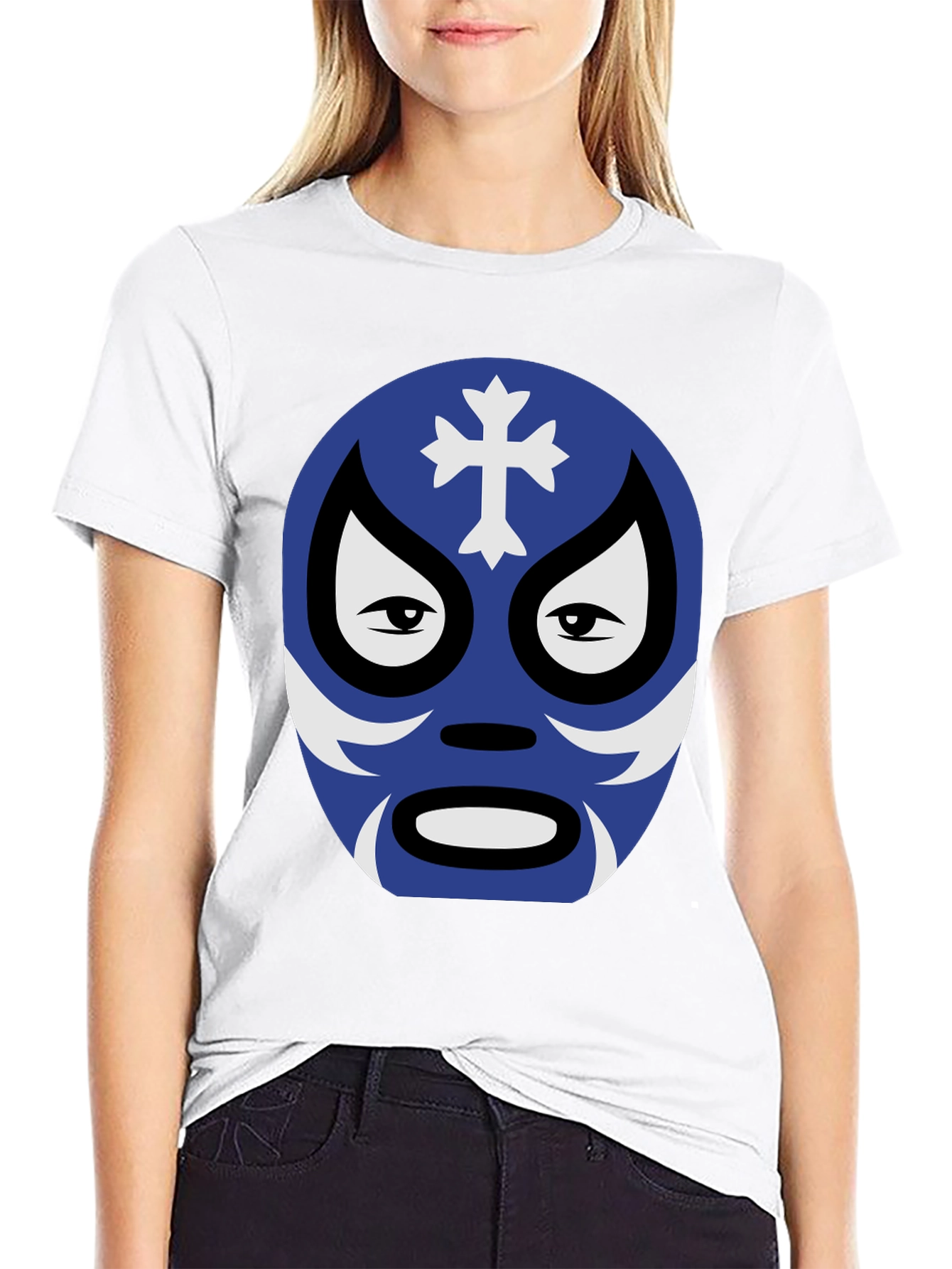 Lucha Libre Mask Graphic Tee - Black Cotton Shirt