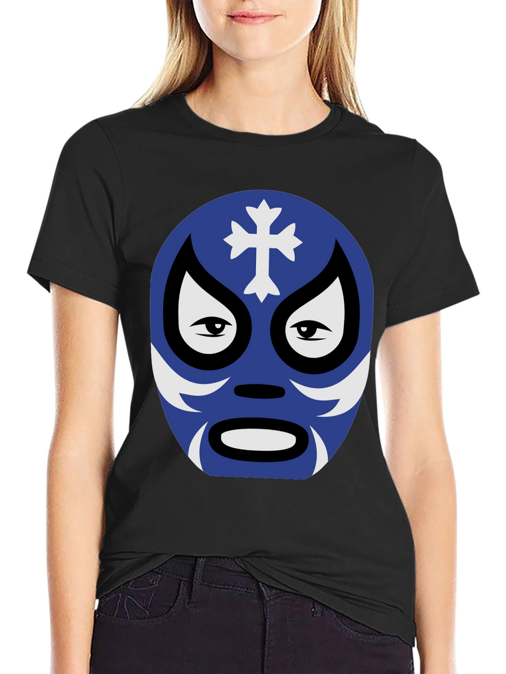 Lucha Libre Mask Graphic Tee - Black Cotton Shirt