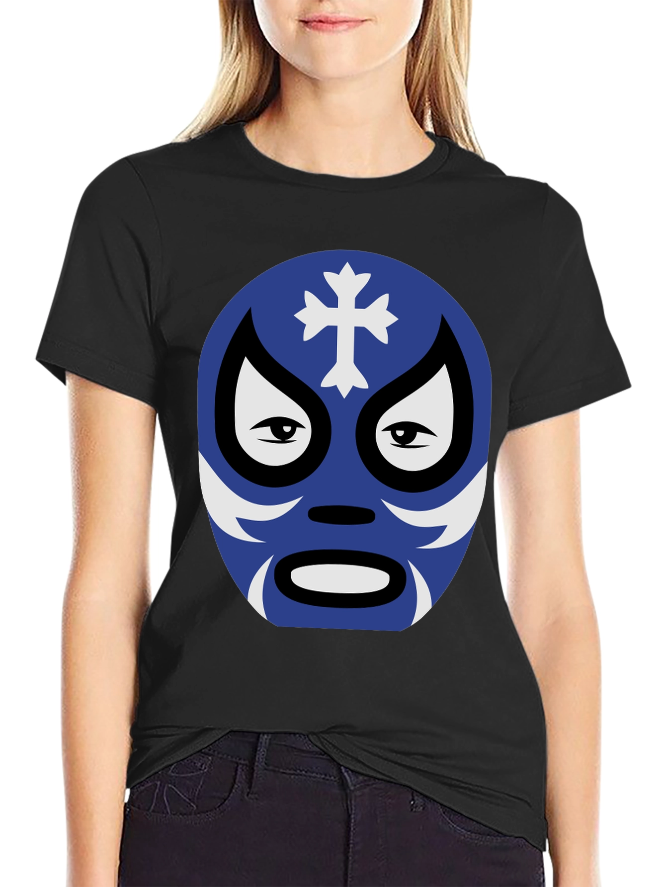 Lucha Libre Mask Graphic Tee - Black Cotton Shirt