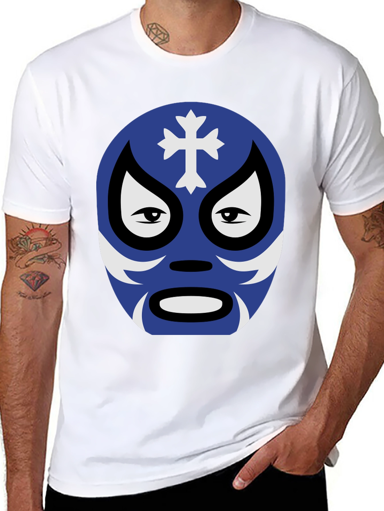 Lucha Libre Mask Graphic Tee - Black Cotton Shirt
