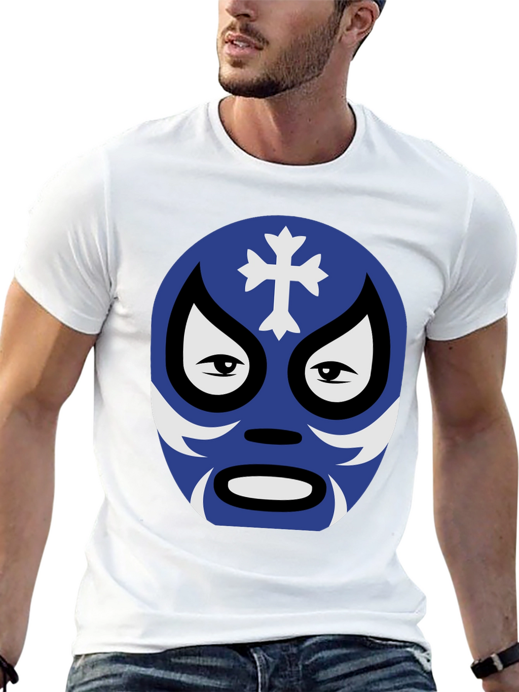 Lucha Libre Mask Graphic Tee - Black Cotton Shirt