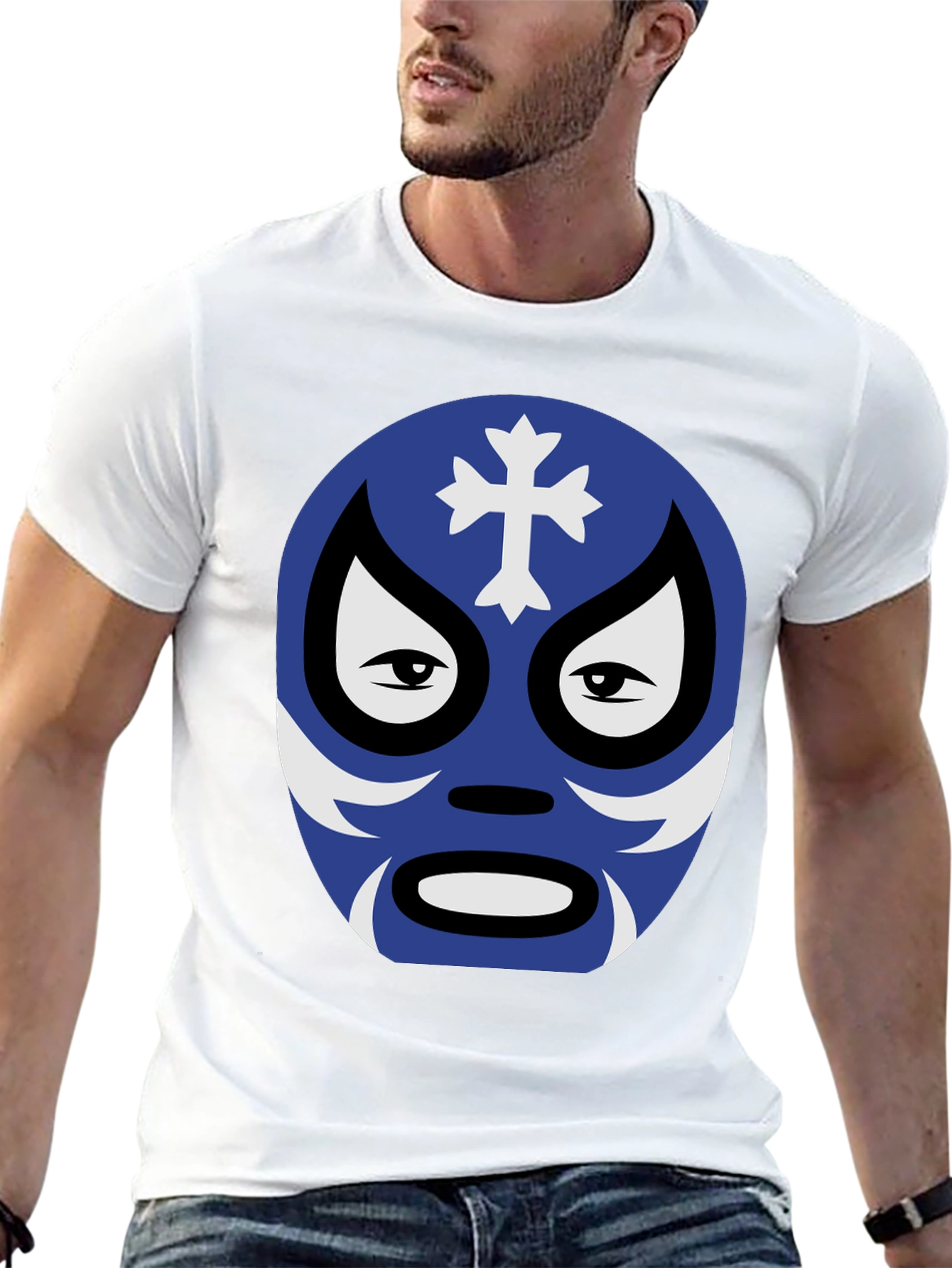 Lucha Libre Mask Graphic Tee - Black Cotton Shirt