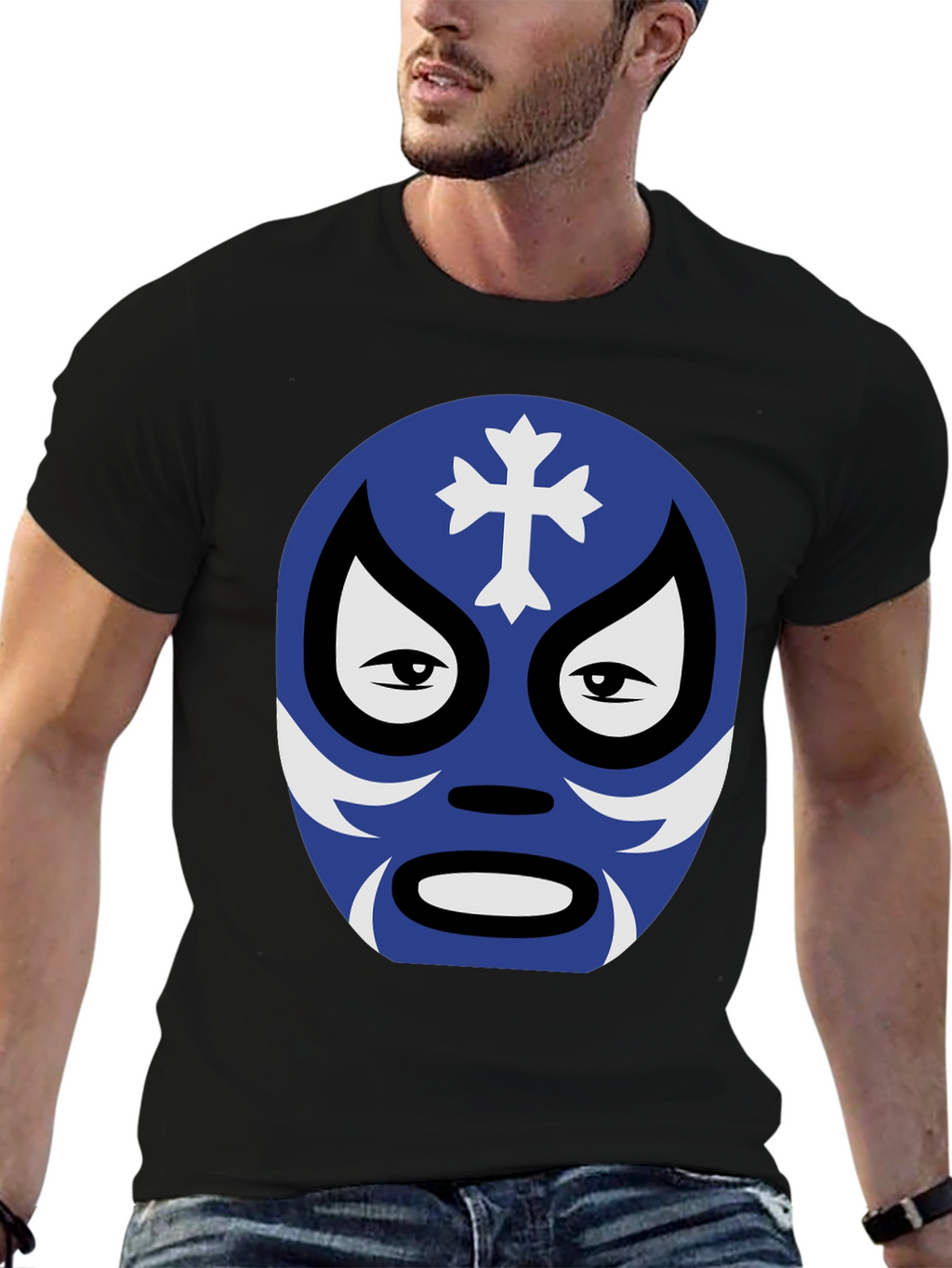 Lucha Libre Mask Graphic Tee - Black Cotton Shirt