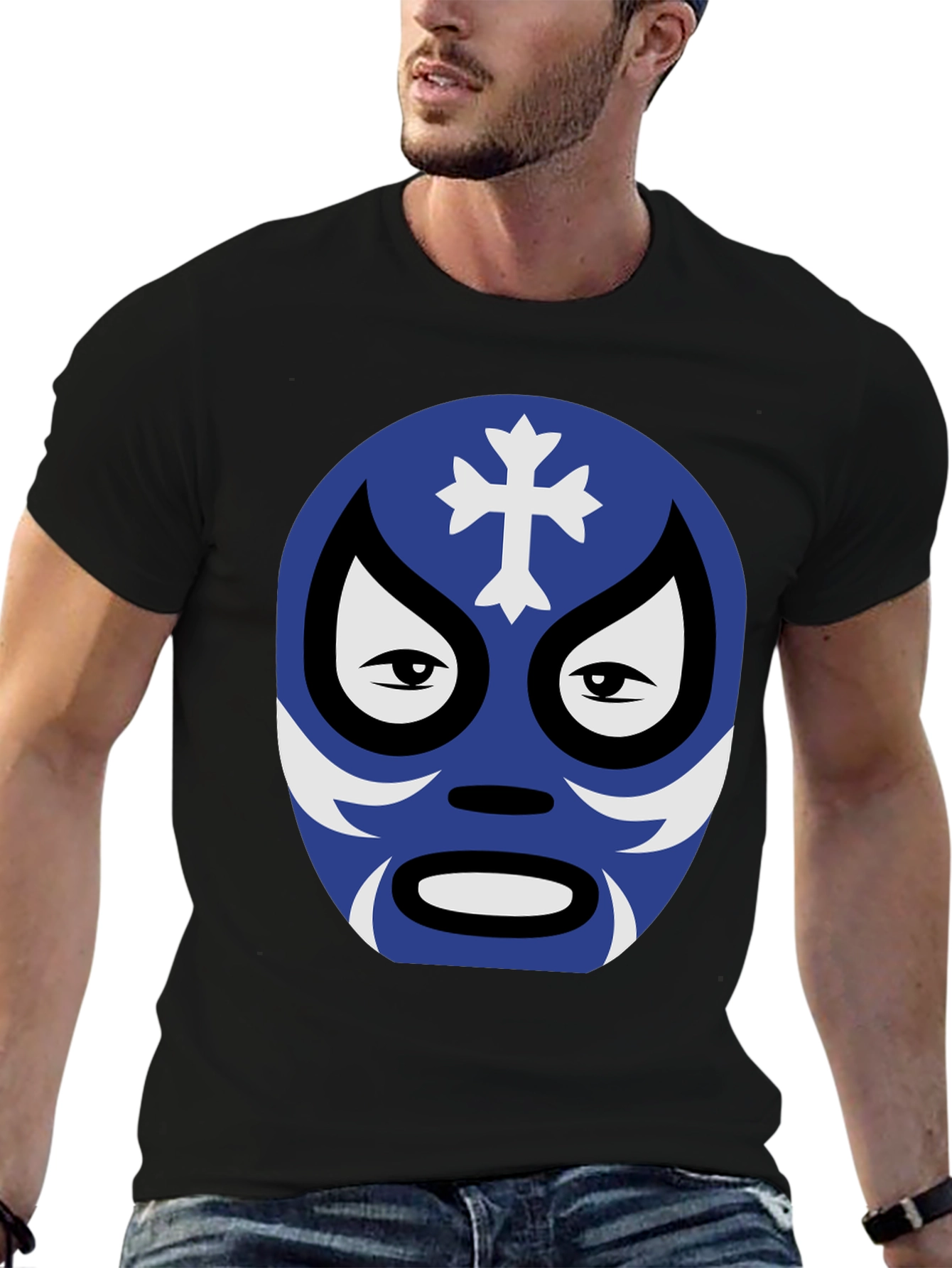 Lucha Libre Mask Graphic Tee - Black Cotton Shirt