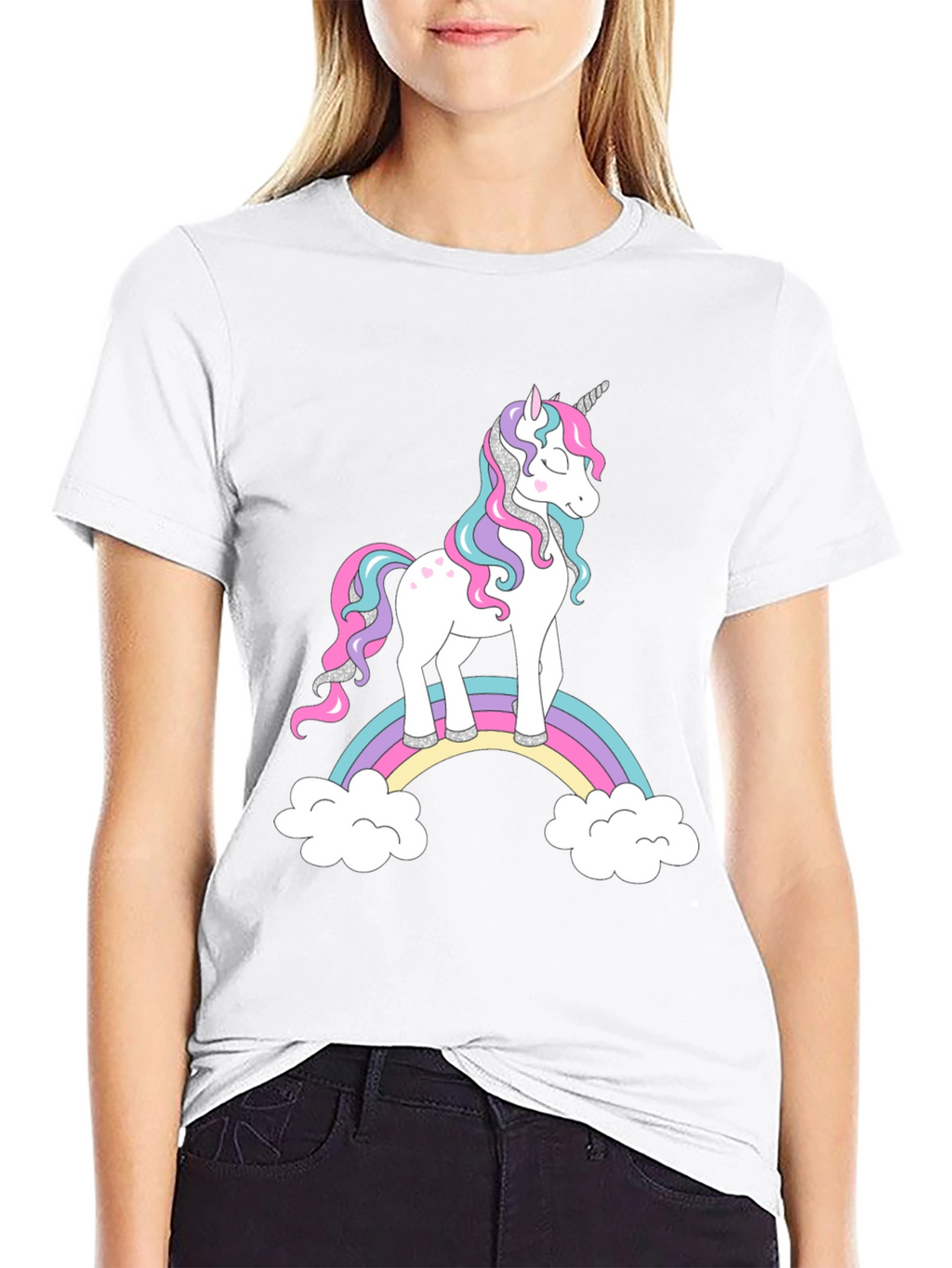 Unicorn Rainbow Graphic Black T-Shirt