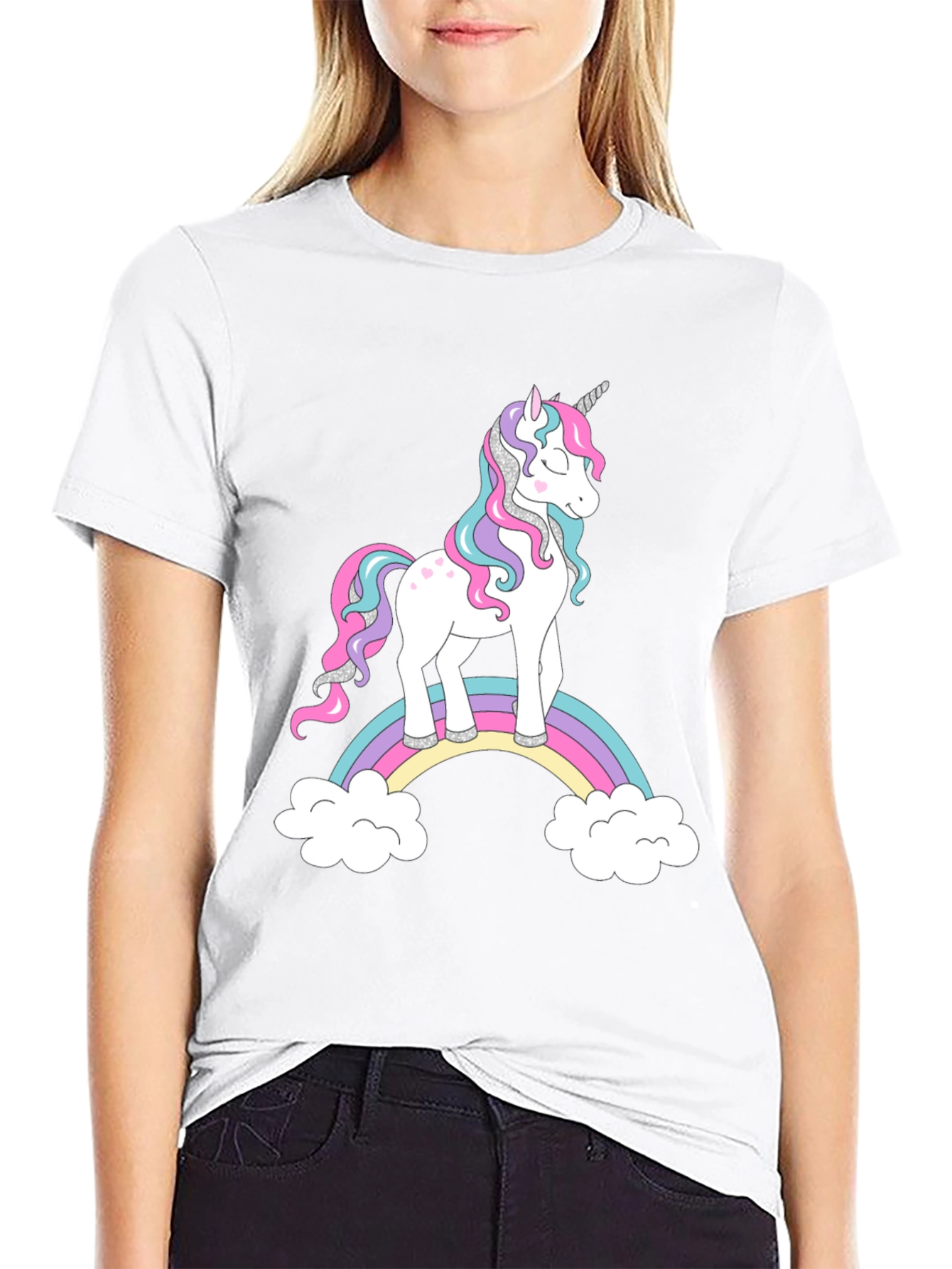 Unicorn Rainbow Graphic Black T-Shirt
