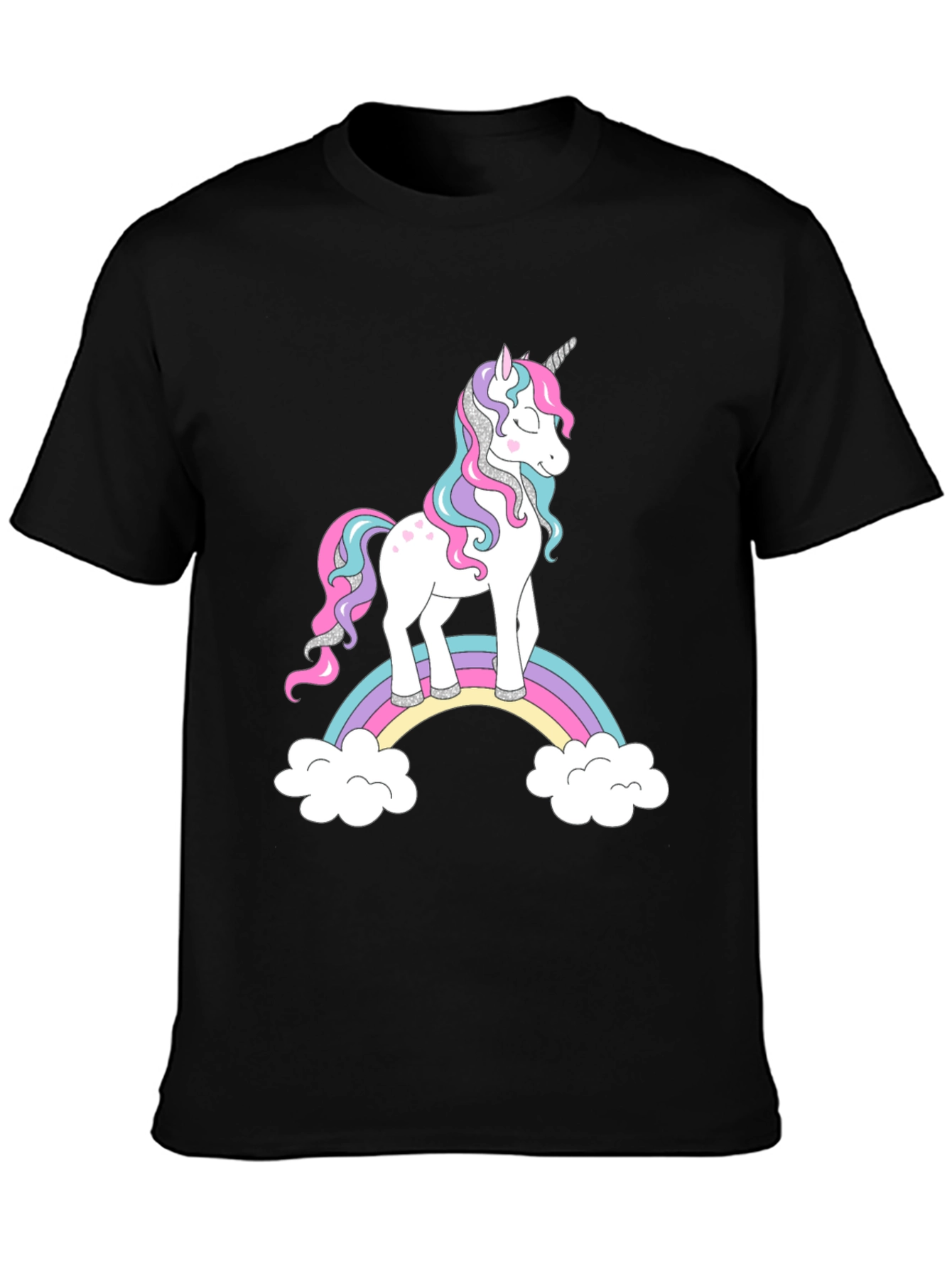 Unicorn Rainbow Graphic Black T-Shirt