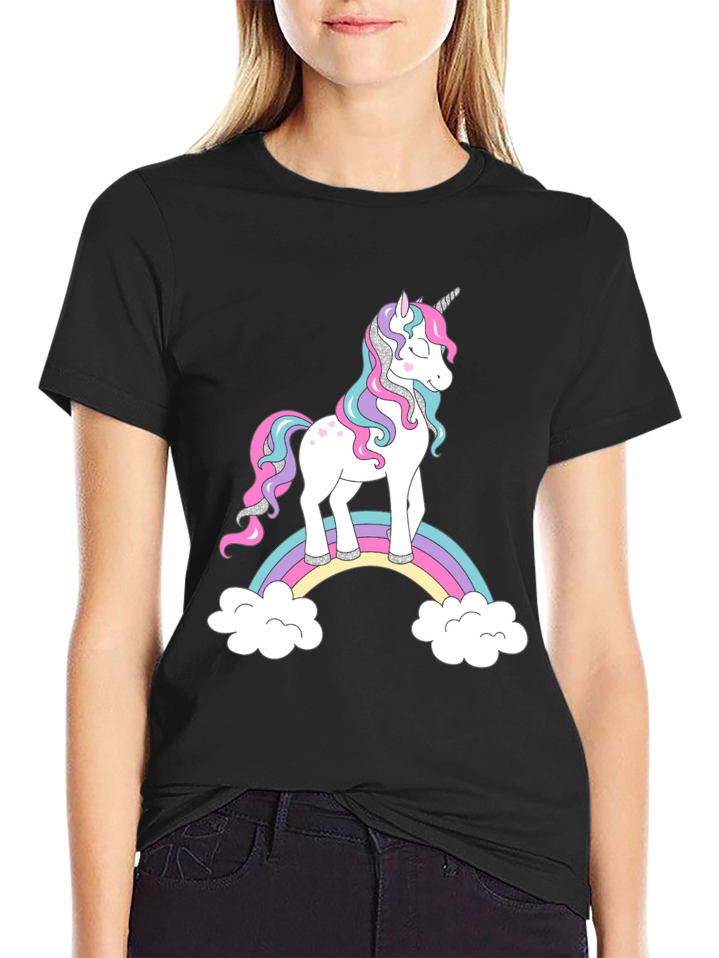 Unicorn Rainbow Graphic Black T-Shirt