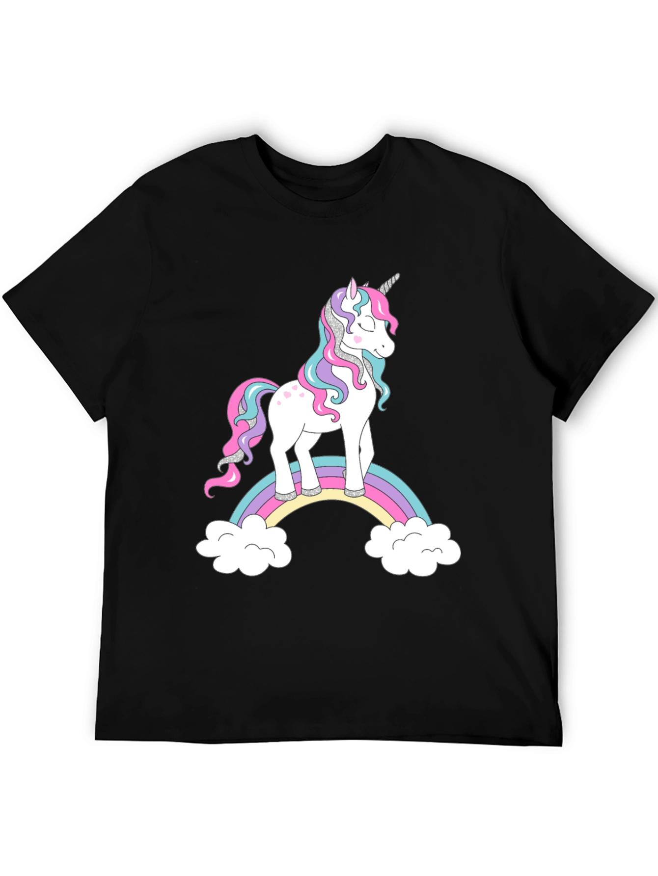 Unicorn Rainbow Graphic Black T-Shirt