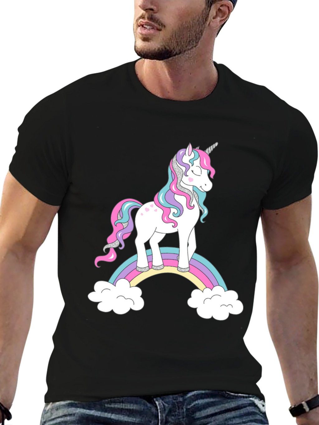 Unicorn Rainbow Graphic Black T-Shirt
