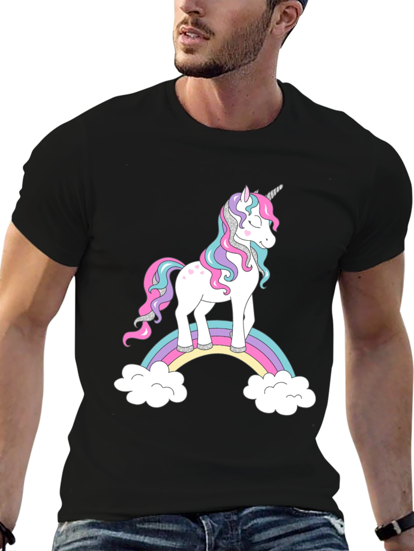 Unicorn Rainbow Graphic Black T-Shirt