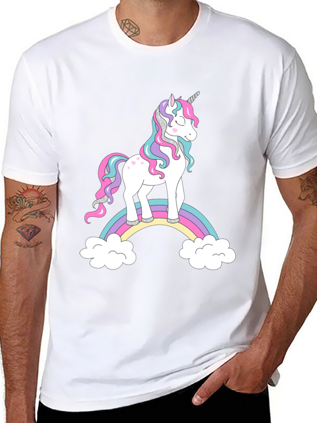 Unicorn Rainbow Graphic Black T-Shirt