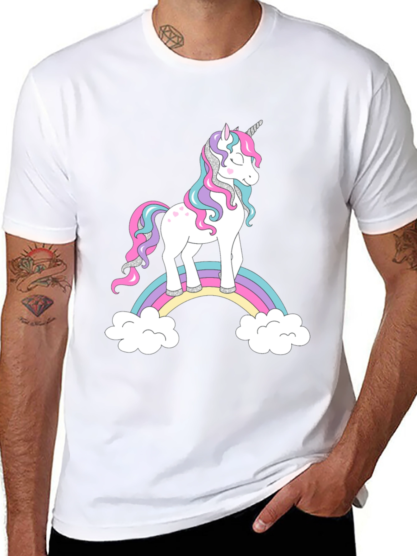 Unicorn Rainbow Graphic Black T-Shirt
