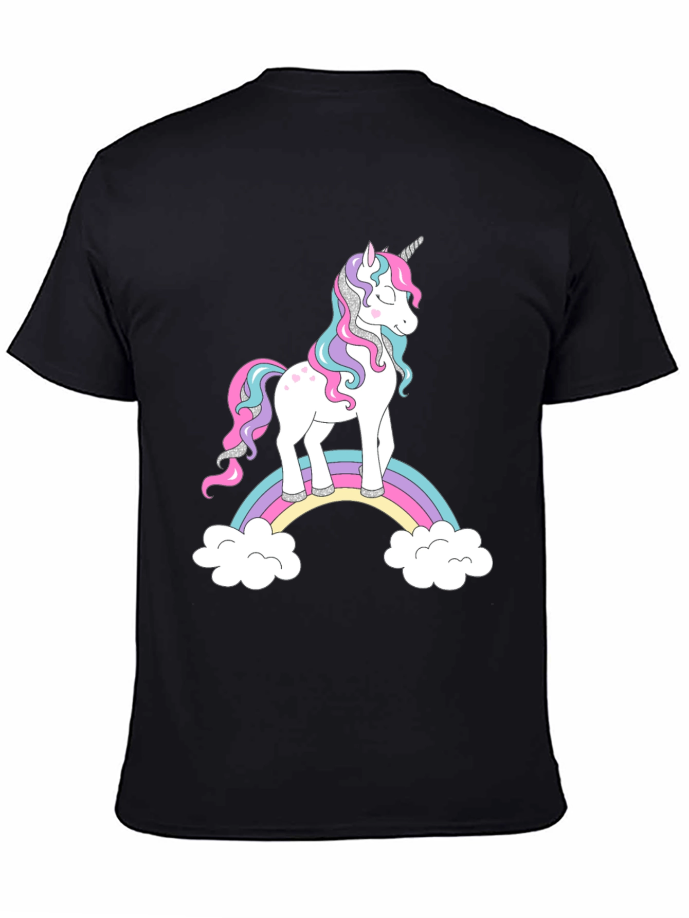 Unicorn Rainbow Graphic Black T-Shirt