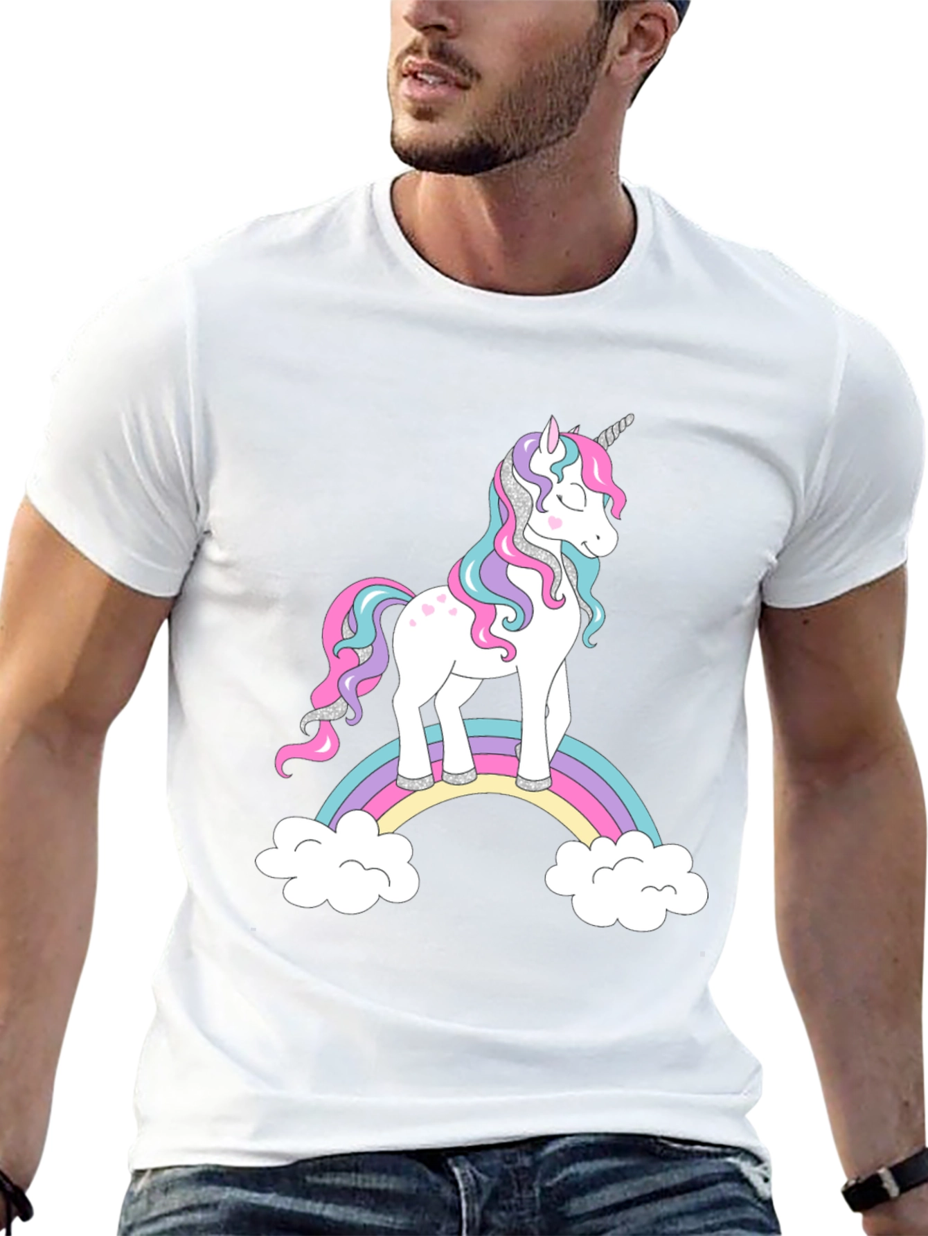 Unicorn Rainbow Graphic Black T-Shirt